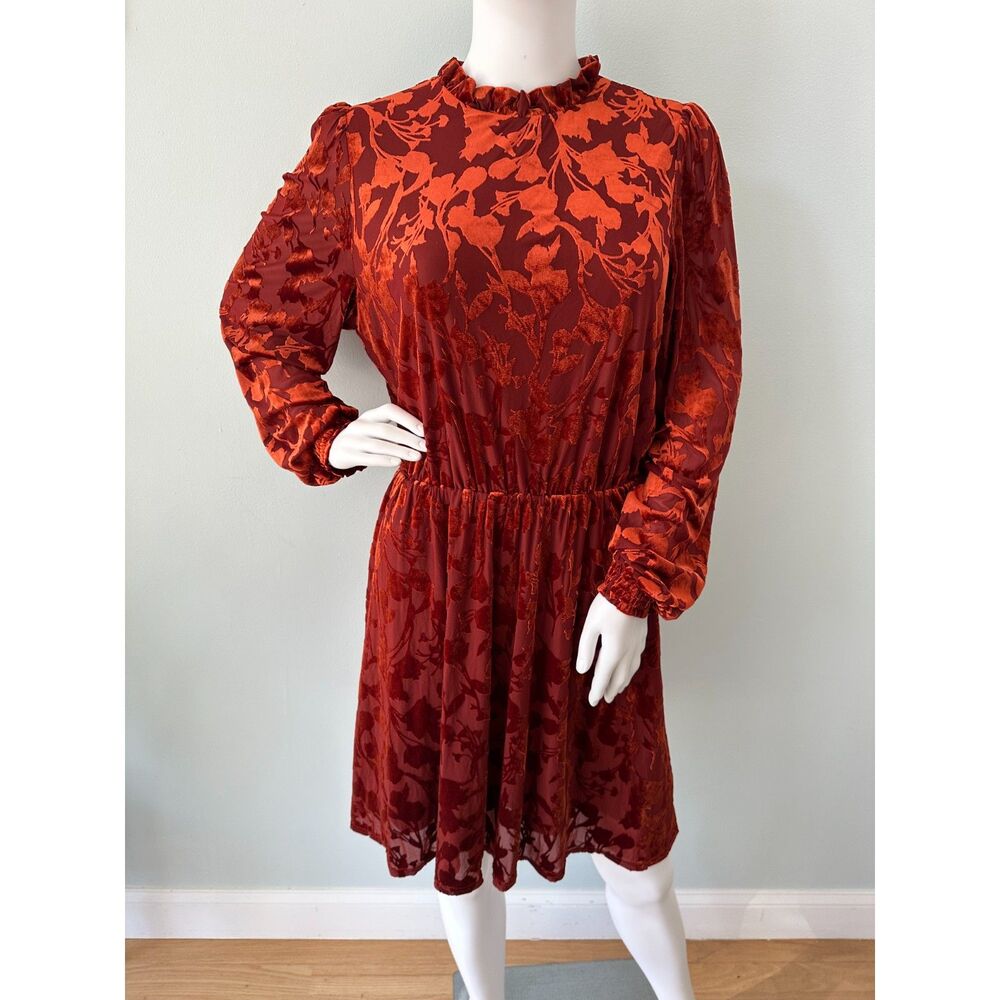 NWT Banana Republic Burnout Velvet Fit-and-Flare Dress Floral Red Orange size M